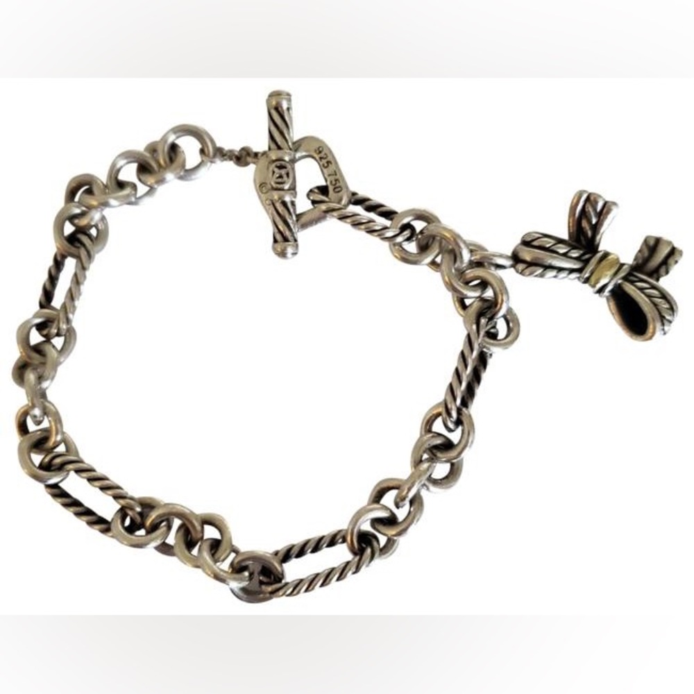 Vintage David Yurman Bow Charm Cable Bracelet in Sterling Silver.